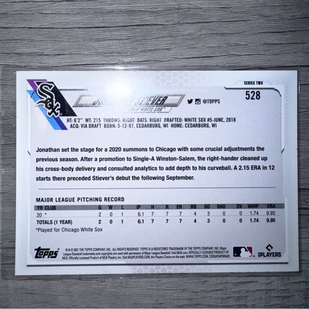2021 Topps JONATHAN STIEVER Employee Edition Rare card #528 CHICAGO WHITE SOX - Picture 3 of 4